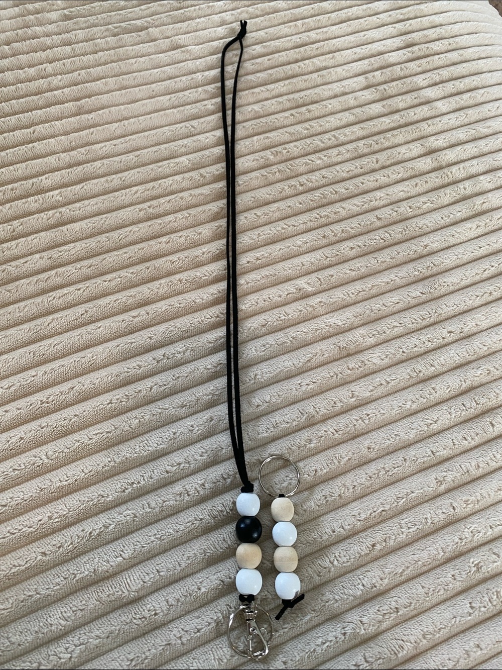 Handmade Black Beaded Lanyard and Keychain